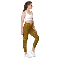 Fashionable vortex crossover leggings with pockets for sport and leisure.
