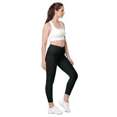 Active wear crossover marble leggings with pockets for convenience.