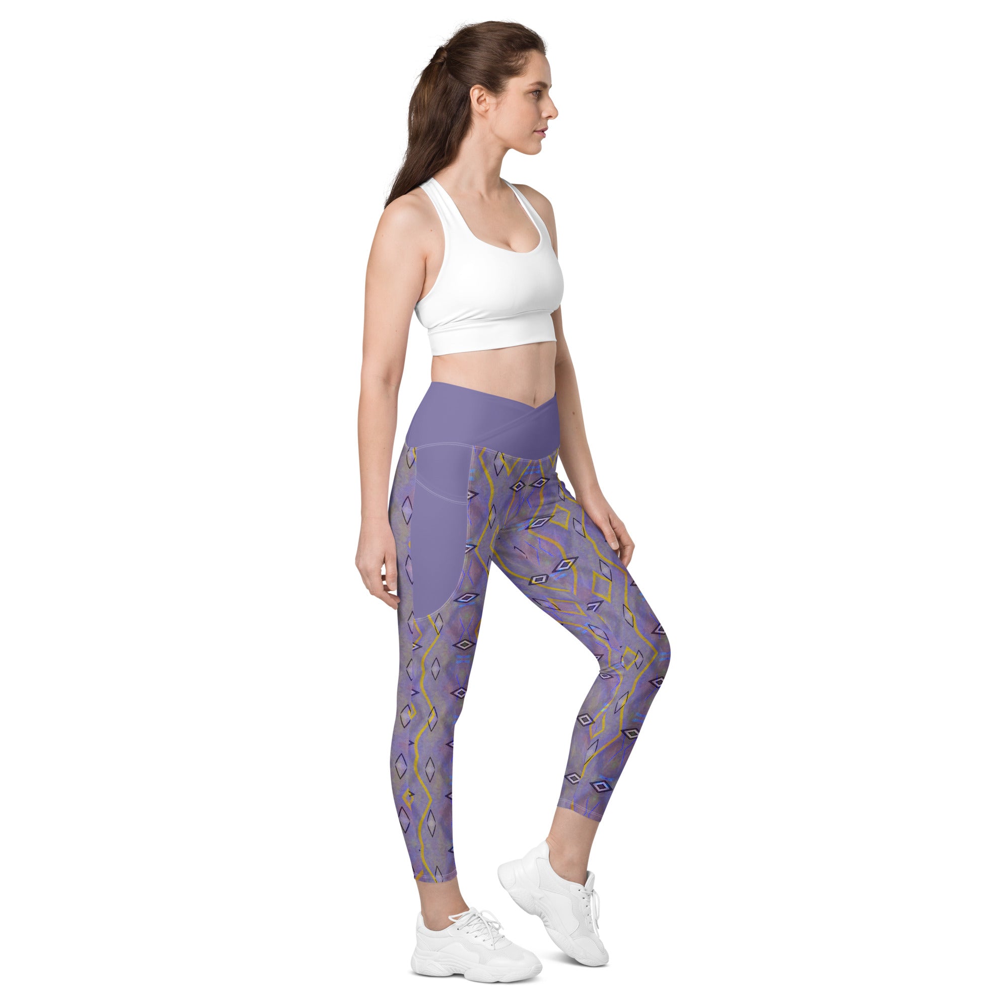 Embracing a cosmic workout in the Cosmic Fusion Tristar Crossover Leggings.