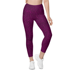 Functional fashion in the form of dewy meadow leggings, with leaf textures and pockets for essentials.