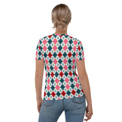 Chic Diamond Delight All-Over Print Women's Crew Neck T-Shirt