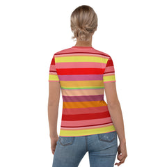 Electric Sunrise Colorful Stripe All-Over Print Women's Crew Neck T-Shirt