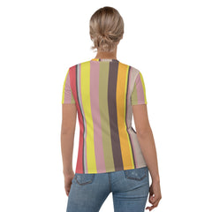 Neon Dreams Colorful Stripe All-Over Print Women's Crew Neck T-Shirt