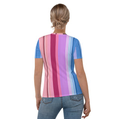 Vibrant Watercolor Strokes Colorful Stripe Women's Crew Neck T-Shirt