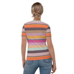 Retro Rainbow Blast Colorful Stripe Women's Crew Neck T-Shirt