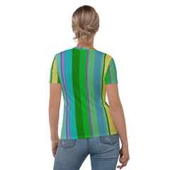 Cosmic Carnival Colorful Stripe All-Over Print Women's Crew Neck T-Shirt