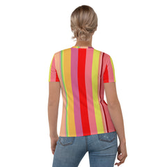 Kaleidoscope Vision Colorful Stripe All-Over Print Women's Crew Neck T-Shirt