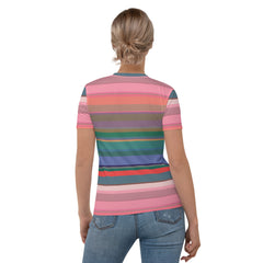 Fiesta Flamenco Colorful Stripe All-Over Print Women's Crew Neck T-Shirt