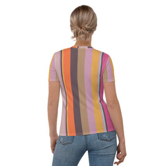 Paradise Palette Colorful Stripe All-Over Print Women's Crew Neck T-Shirt