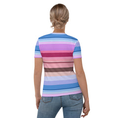 Carnival Confetti Colorful Stripe All-Over Print Women's Crew Neck T-Shirt