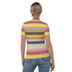 Aurora Borealis Colorful Stripe All-Over Print Women's Crew Neck T-Shirt