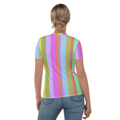 Elegant Women's Crew Neck T-Shirt featuring Boho Chic Stripes.