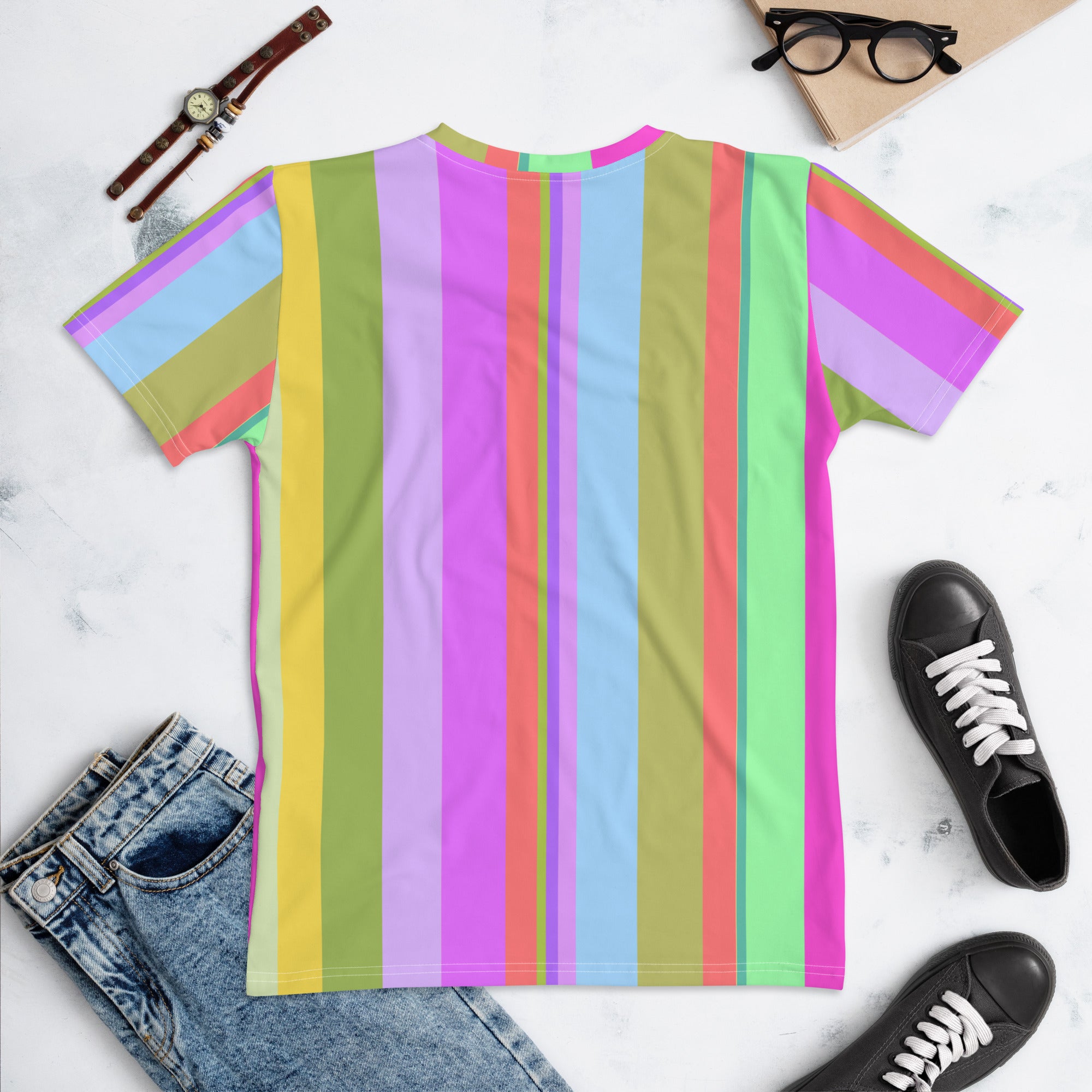 Stylish Bohemian Striped T-Shirt for Women with crew neckline.