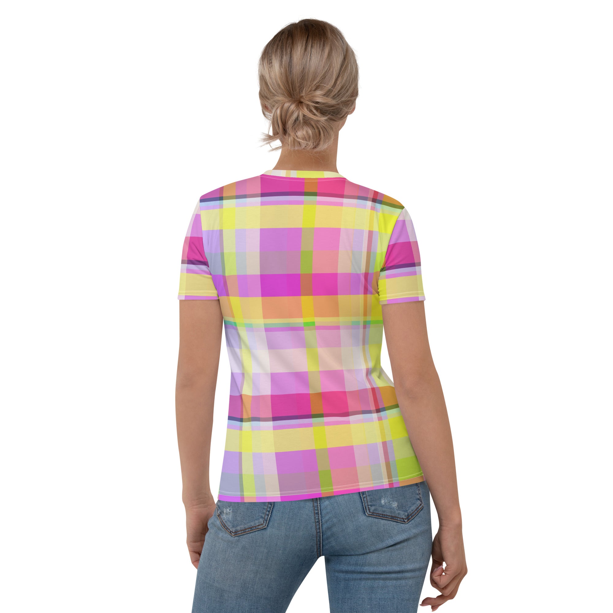 Elegant and comfortable crew neck t-shirt with a sunrise spectrum design, perfect for day-to-night style.