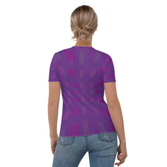 Close-up of Watercolor Waves Stripe Design on Women's T-Shirt