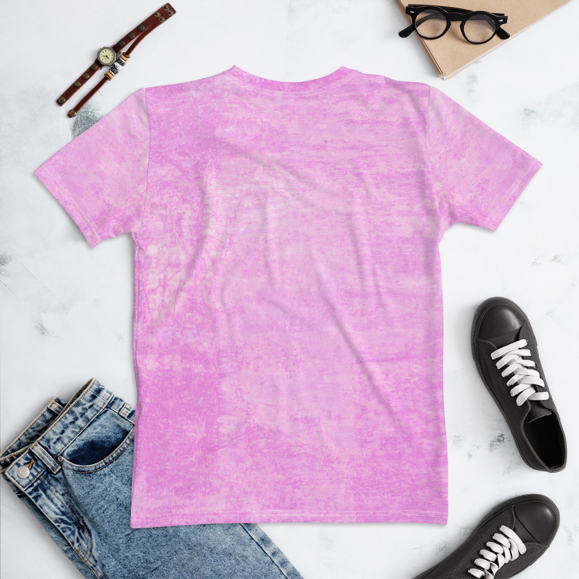 Lifestyle image of Rainbow Reverie T-Shirt in an outdoor setting.