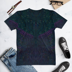 Trendy women's crew neck t-shirt featuring abstract pop fusion art.