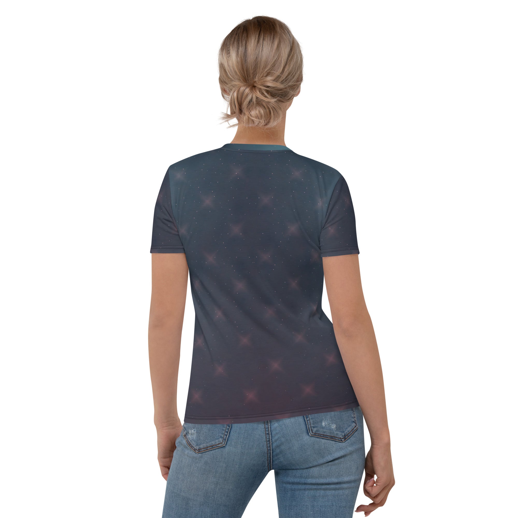 Galactic Fusion Women's Crew Neck T-Shirt - Cosmic Design Close-up