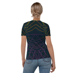 Trendy space-themed women's crewneck t-shirt in stylish cut.