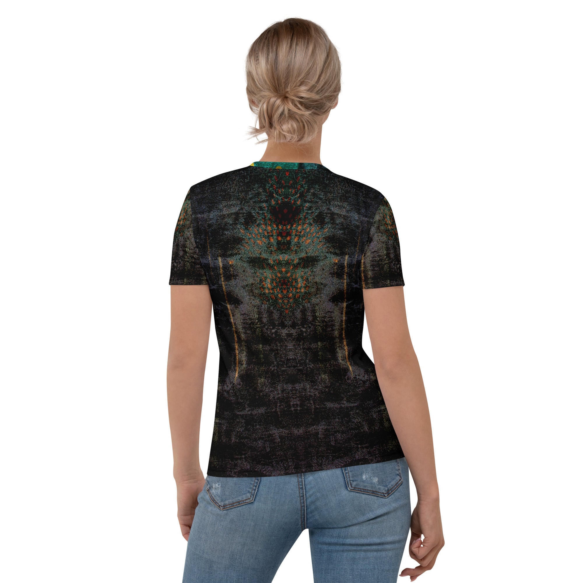 Colorful mandala pattern on women's crewneck tee