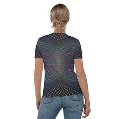 Peaceful sunset-themed women's crew neck top.