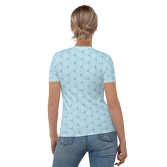 Women's crew neck T-shirt featuring Stellar Starfield Symphony pattern.