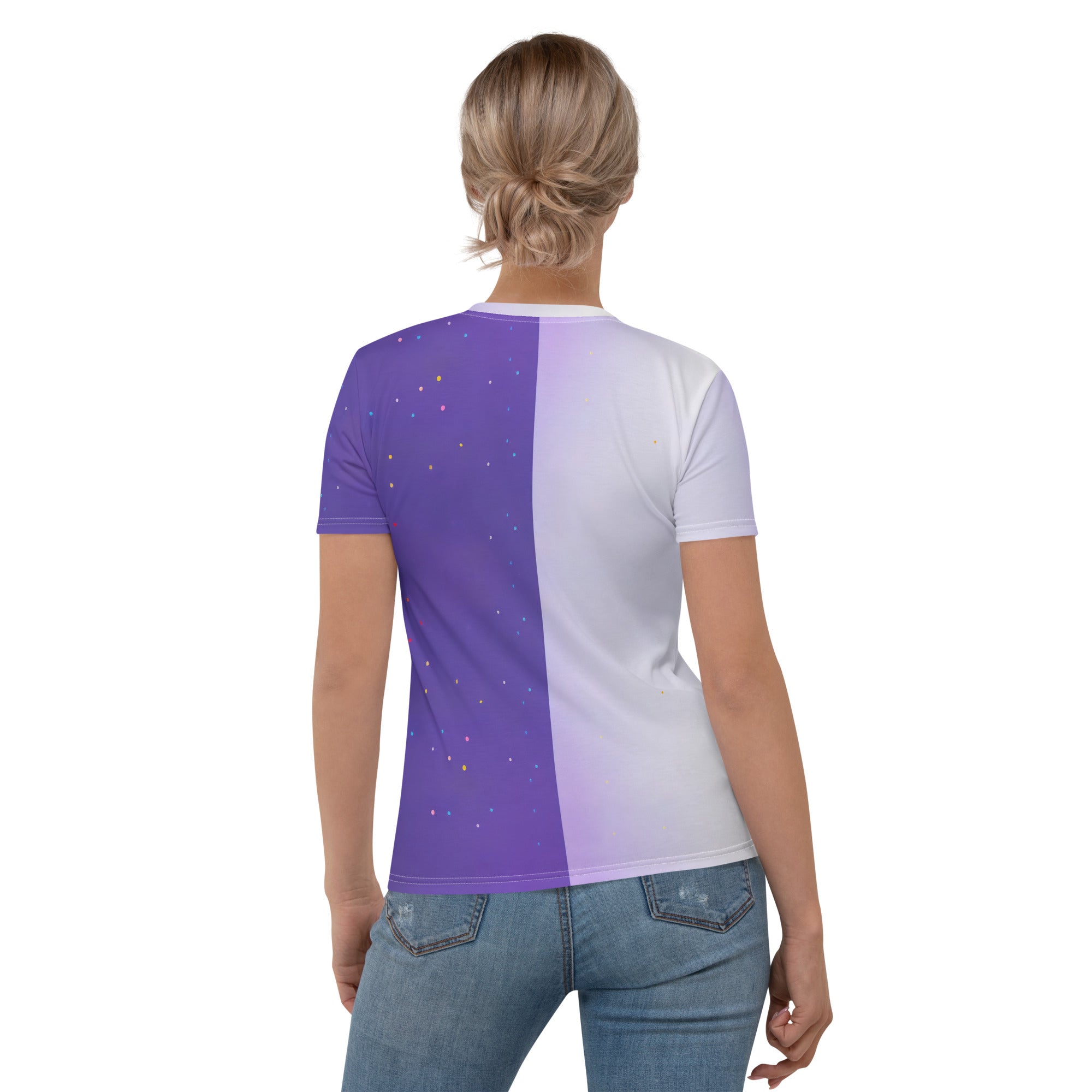 Stylish women's crew neck T-shirt featuring Sakura Nightfall pattern.