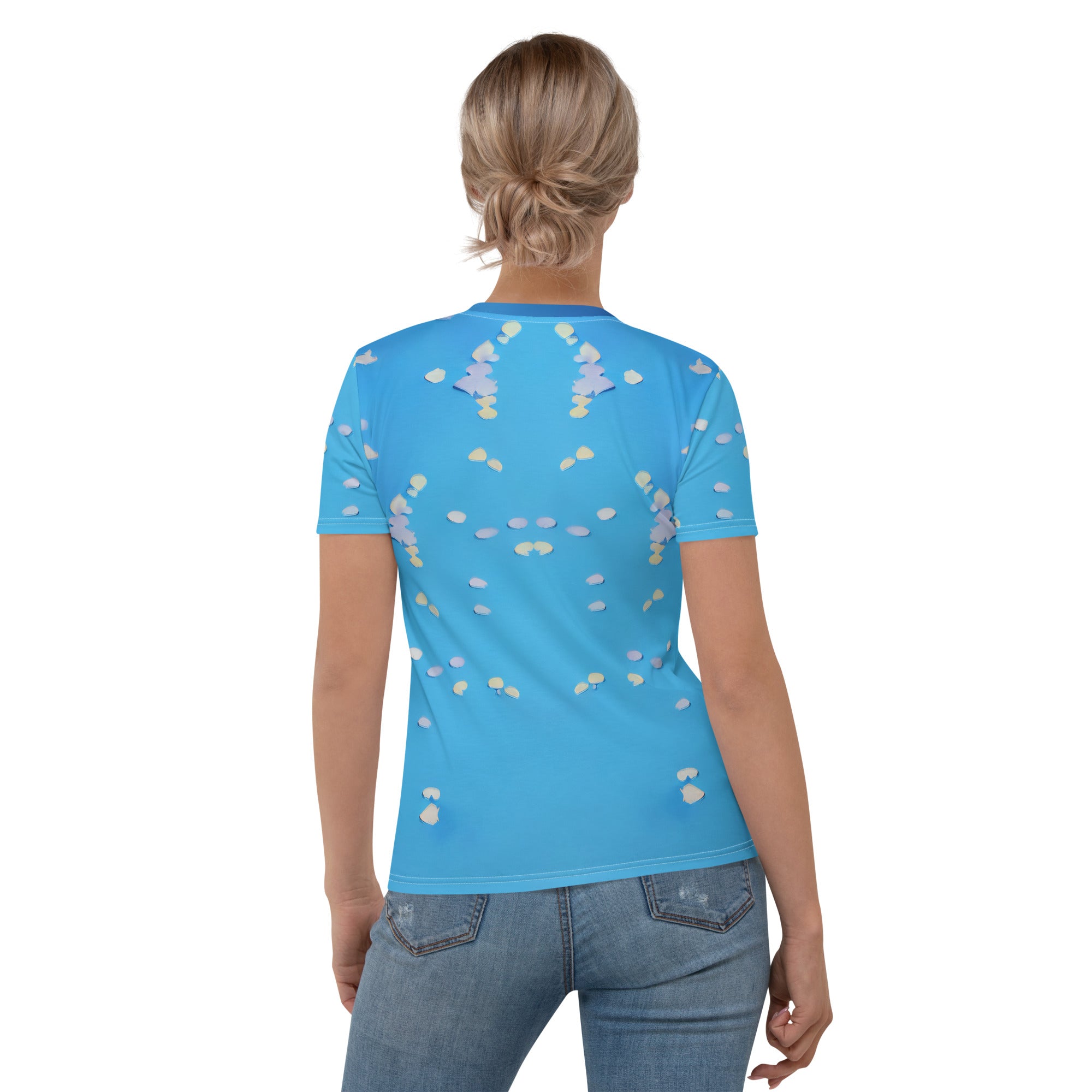 Peaceful waterfall-themed women's crew neck T-shirt.