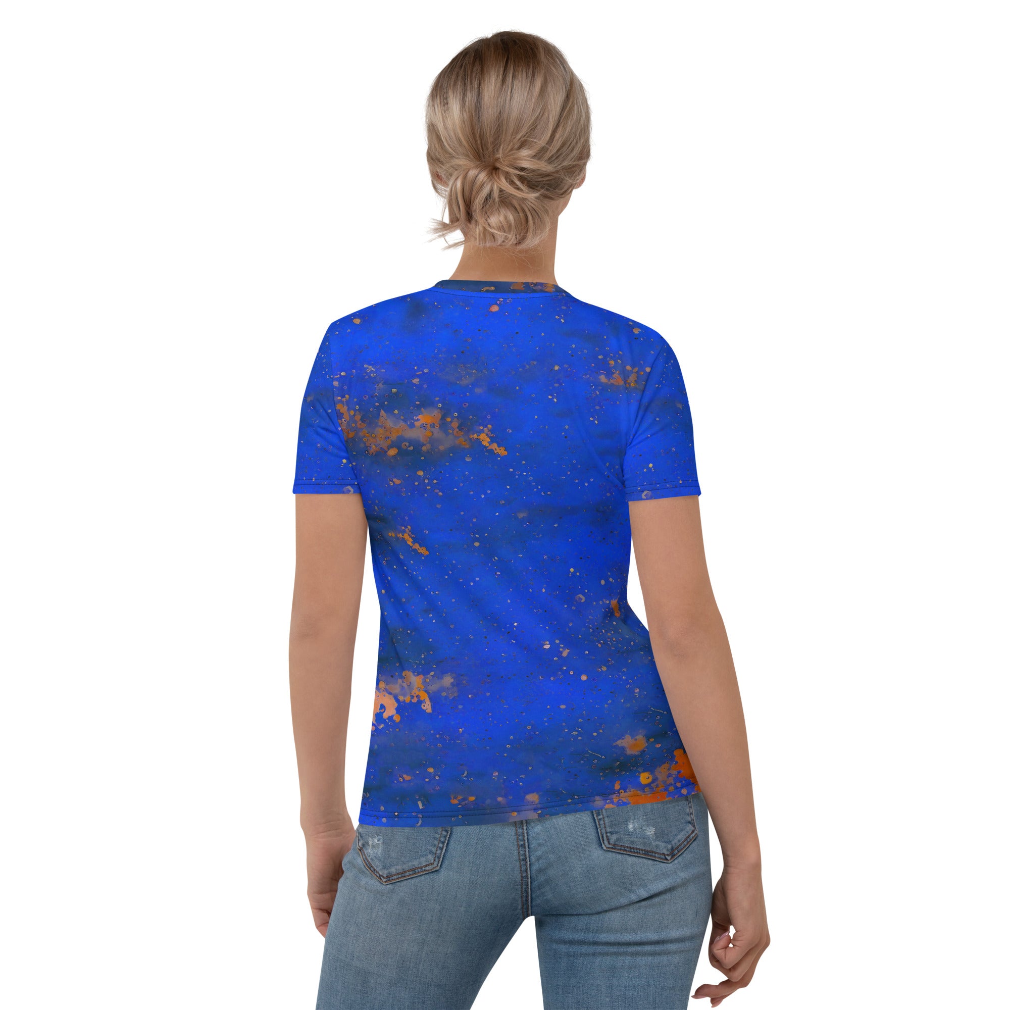 Vibrant paint splash design on women's casual tee.