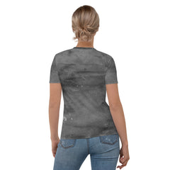 Nature-inspired grass stain design on women's T-shirt.