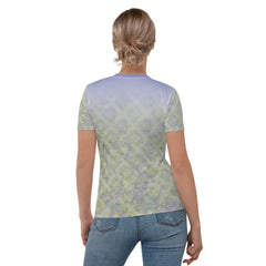 Flexible Pigeon Pose design on women's crew neck.