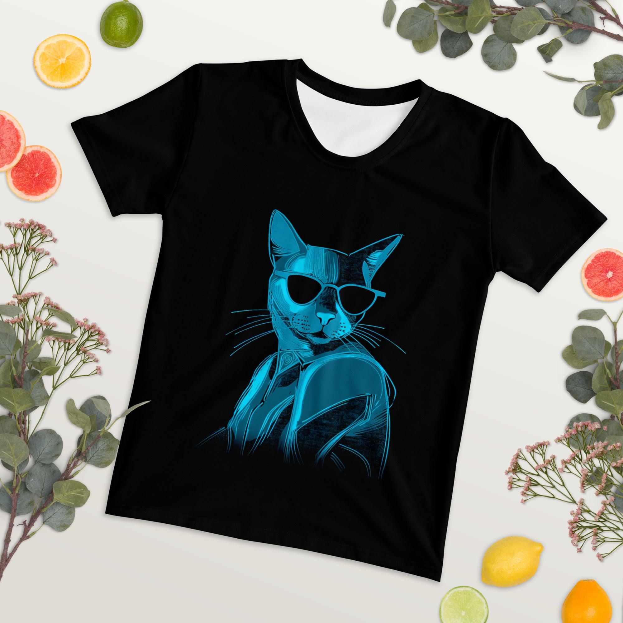 Cat Silhouette Women's All-Over Print Crew Neck Tee - Beyond T-shirts