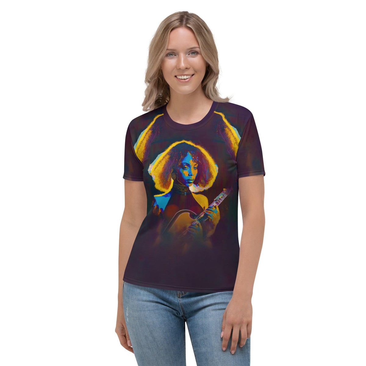 Unique SurArt 128 Women's T-shirt with vibrant, artistic design for fashion-forward individuals.