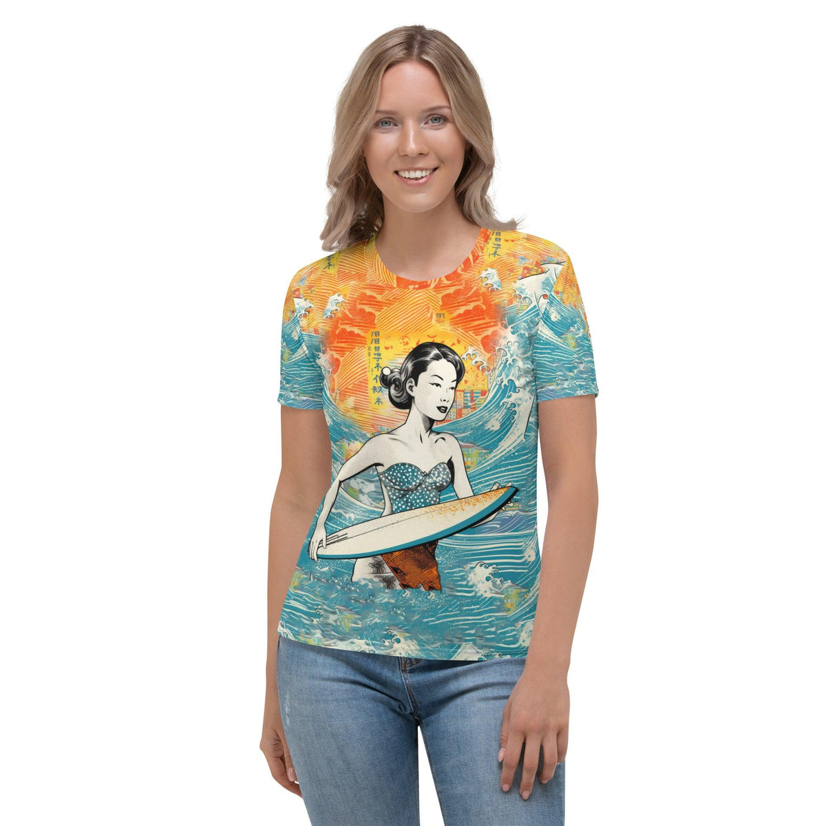 Surfing 1 41 Women's T-shirt with unique design for surf enthusiasts.