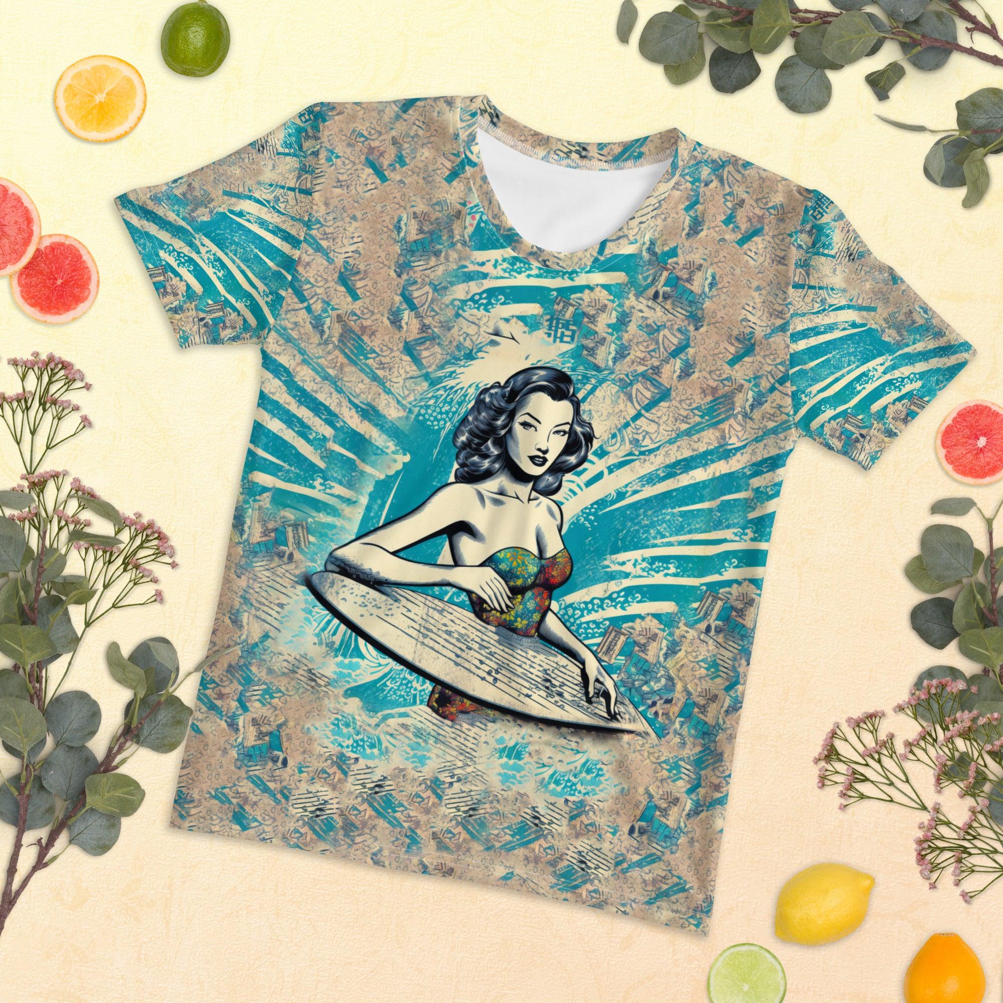 Elegant Surfing 1 44 Women's T-Shirt with a touch of the ocean's spirit.