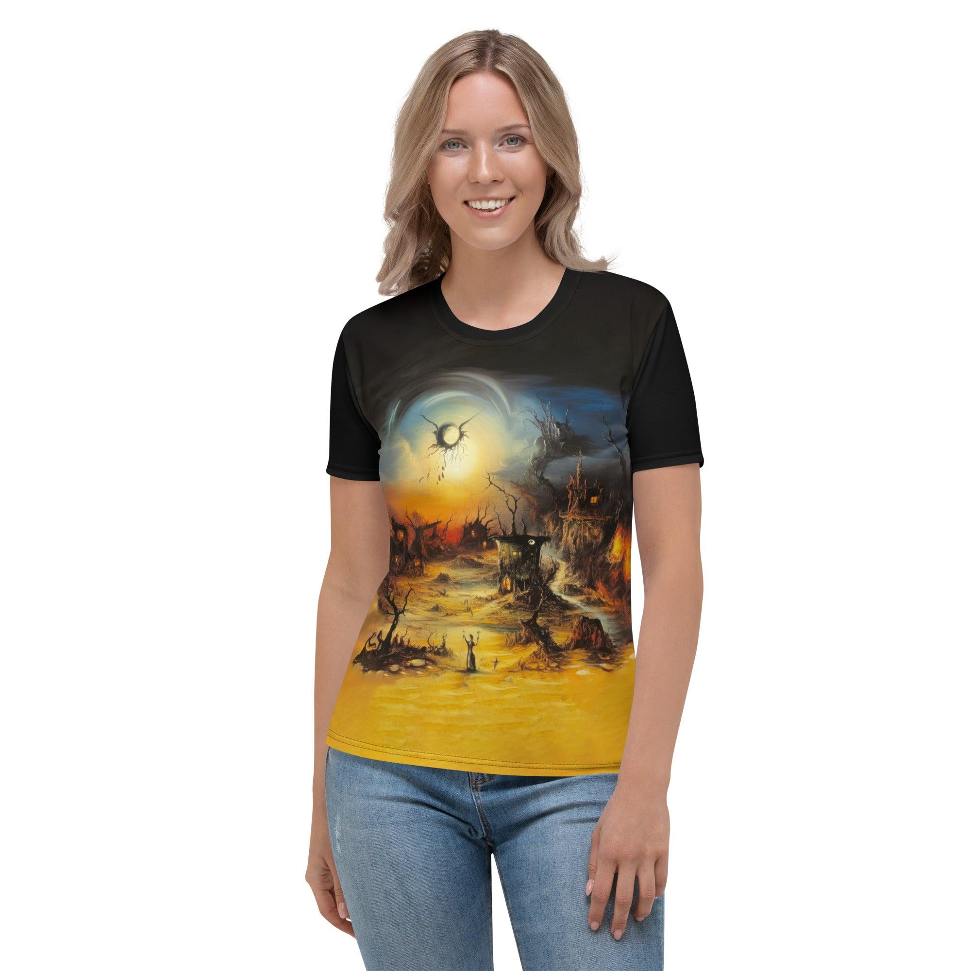 Sweet and stylish woman in a Candy Corn Cutie Halloween tee, celebrating with festive flair.