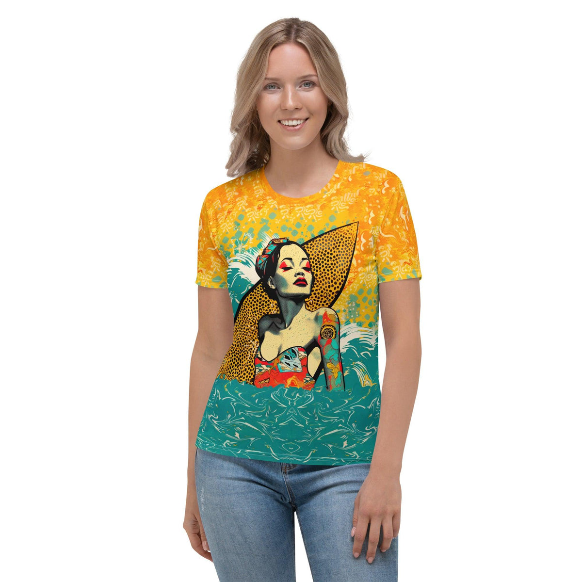 Sunset Surfer All-Over Print Women's Crew Neck T-Shirt Chase The Coastal Magic - Beyond T-shirts