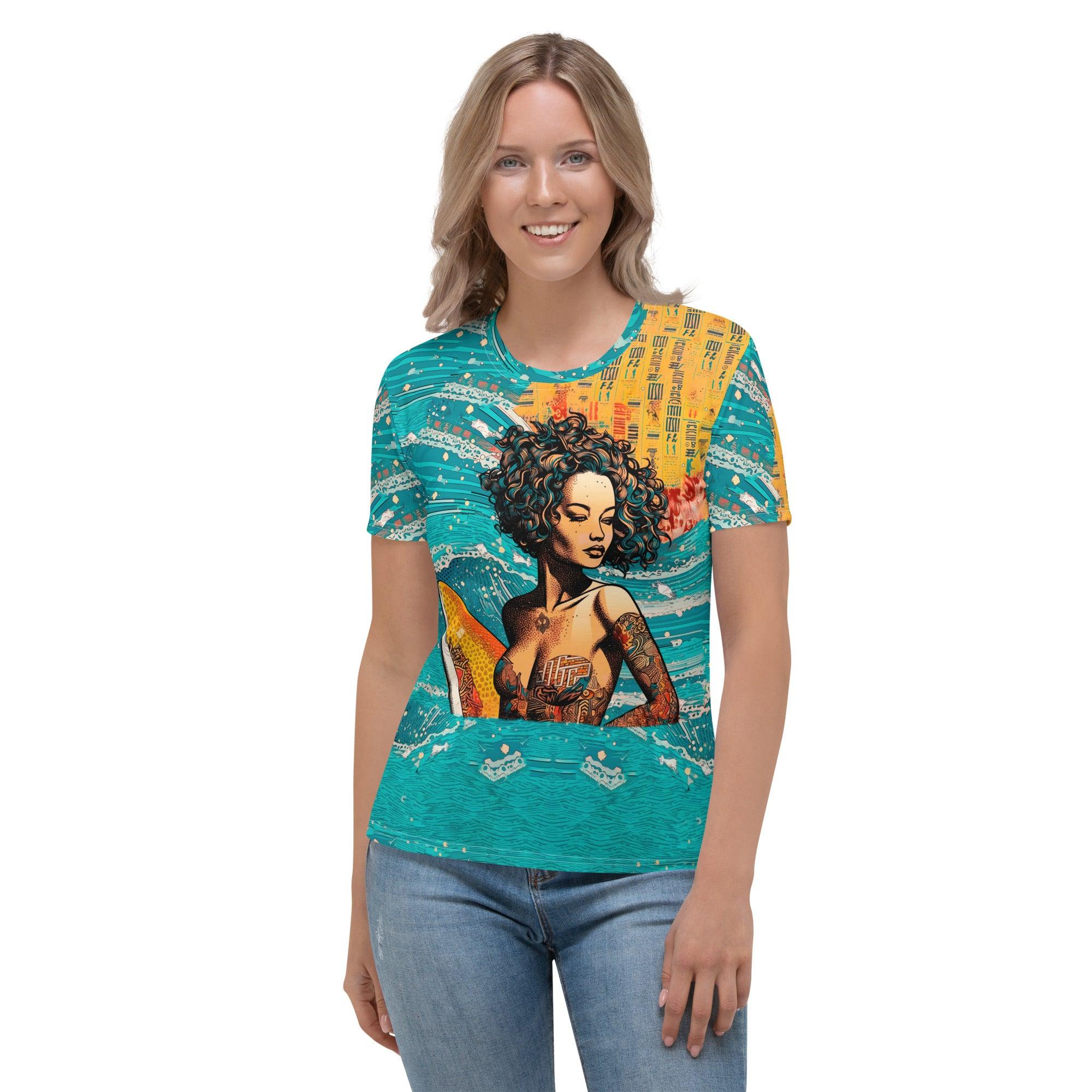 Surfing Sunsets All-Over Print Women's Crew Neck T-Shirt Surf Into Twilight - Beyond T-shirts