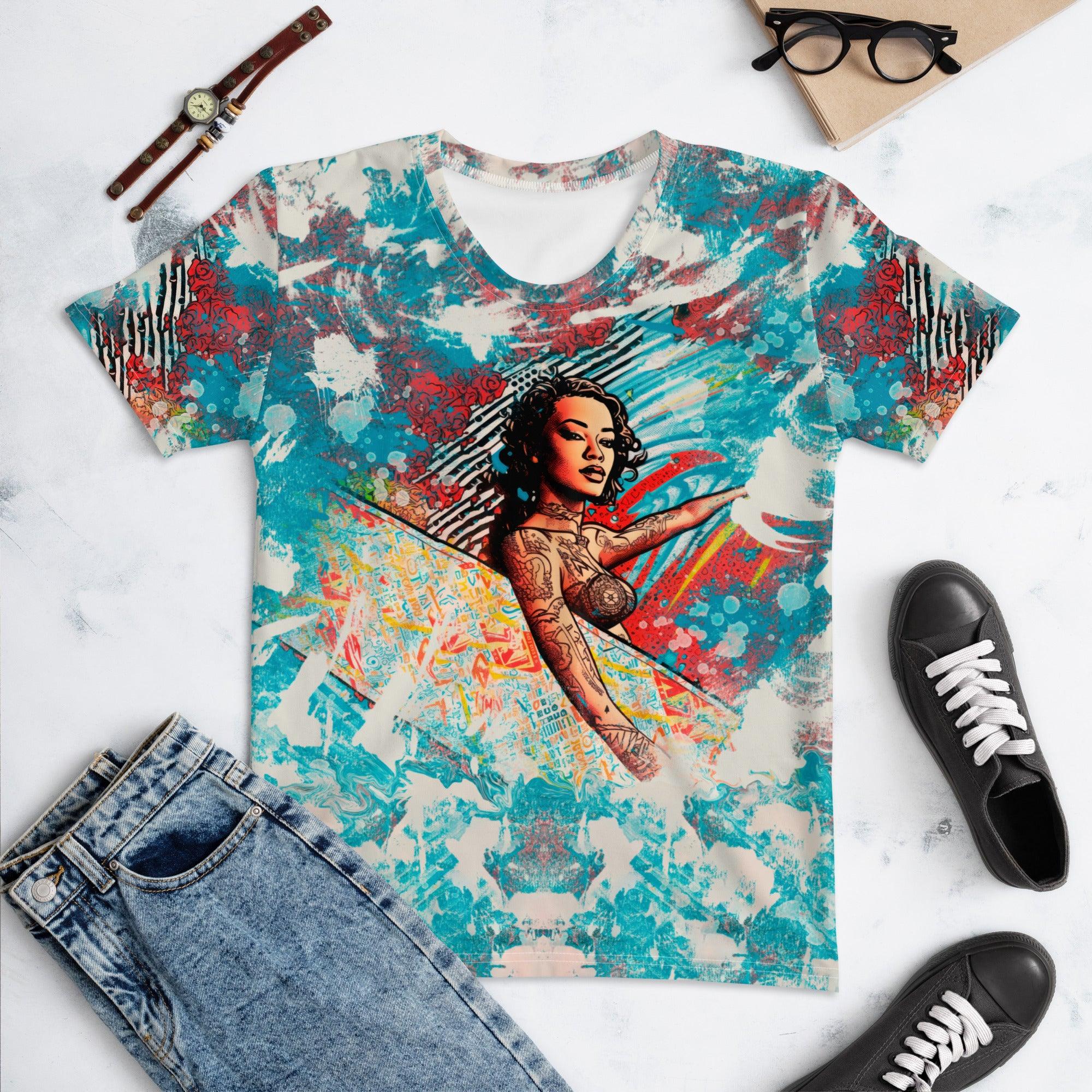 Tropical Swells All-Over Print Women's Crew Neck T-Shirt Embrace The Tropical Waves - Beyond T-shirts