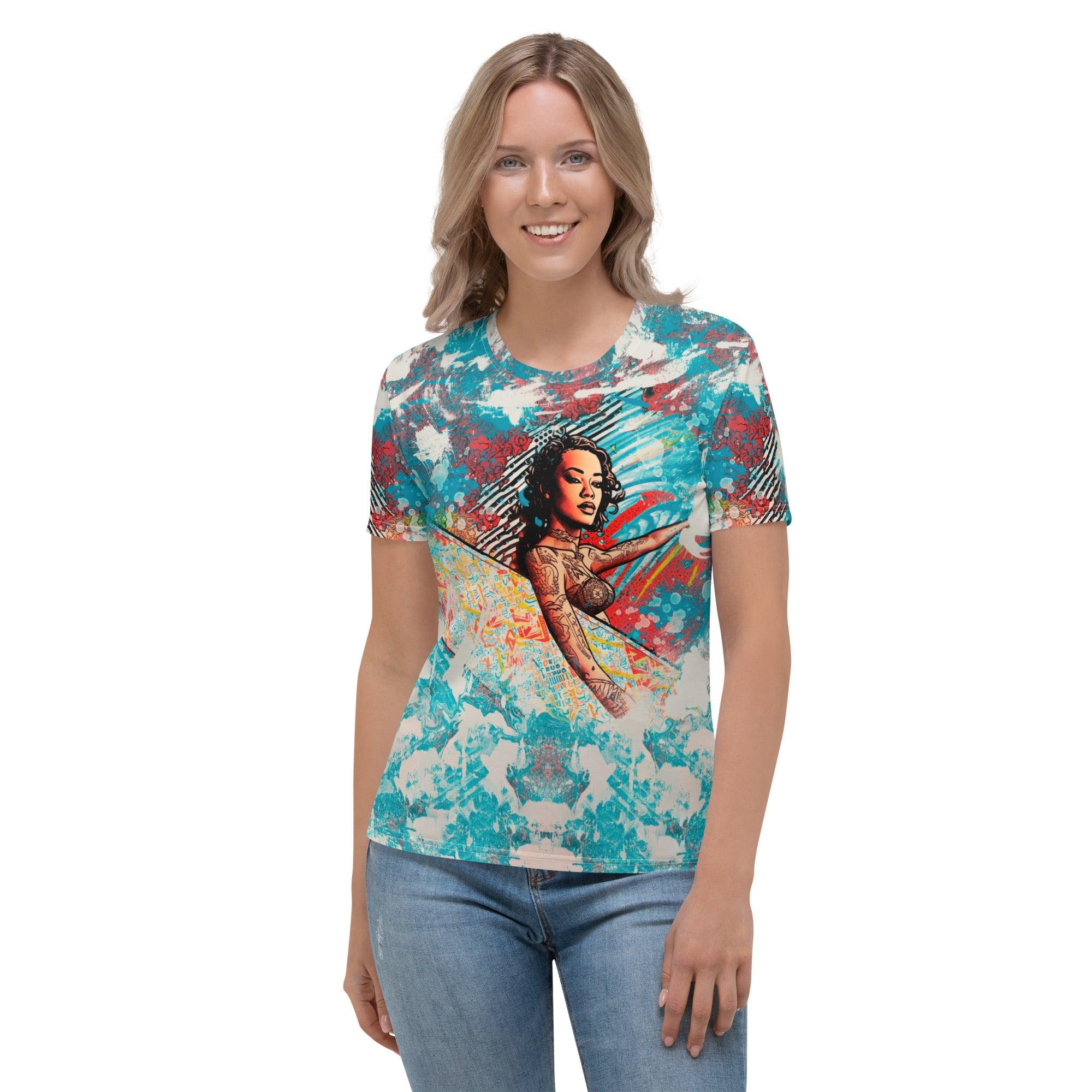 Tropical Swells All-Over Print Women's Crew Neck T-Shirt Embrace The Tropical Waves - Beyond T-shirts