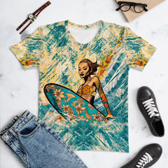 Surfing Sun All-Over Print Women's Crew Neck T-Shirt Bask In The Coastal Spirit - Beyond T-shirts