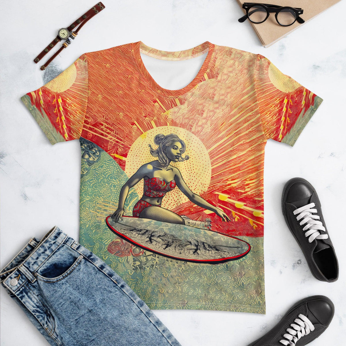 Surfing Horizon All-Over Print Women's Crew Neck T-Shirt - Beyond T-shirts