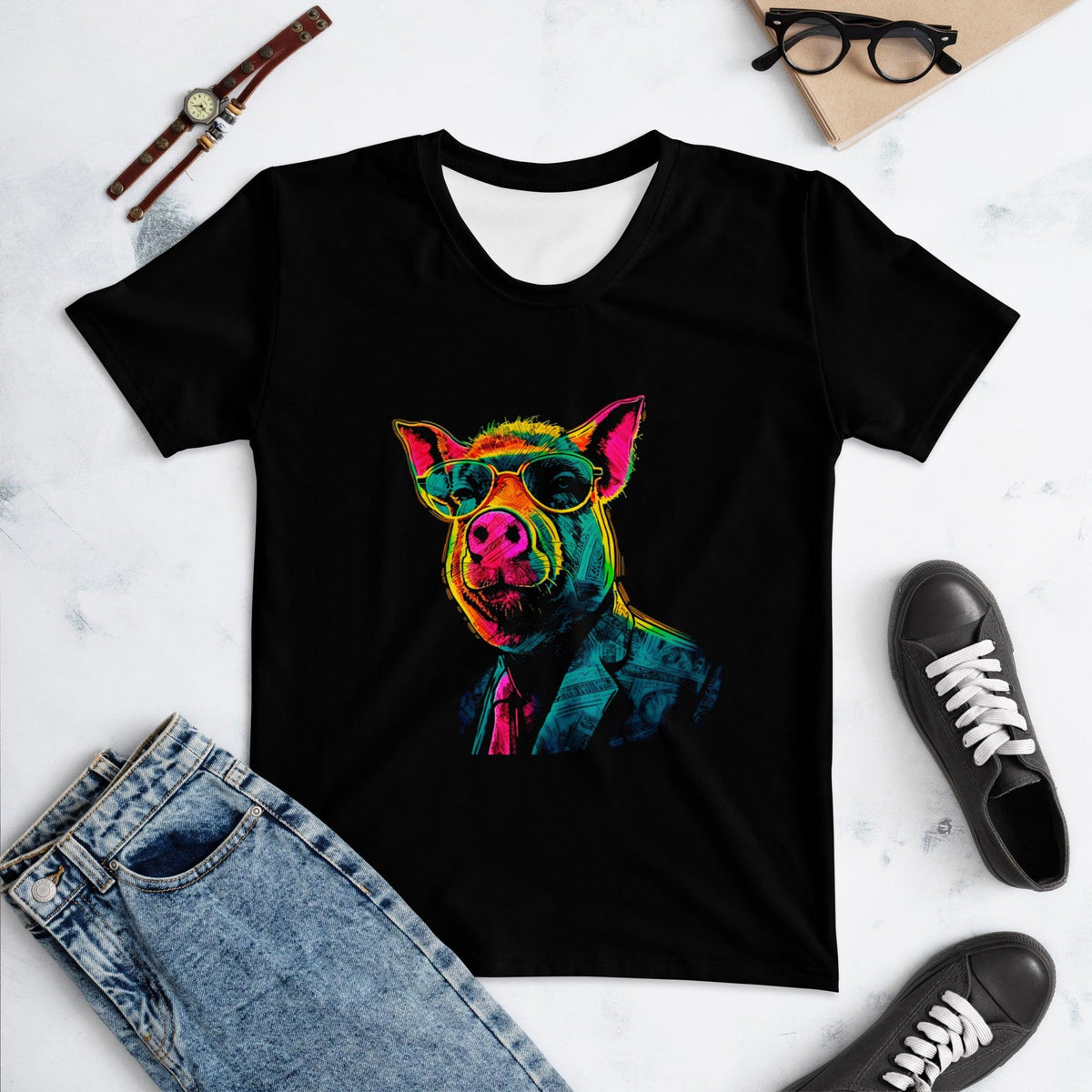 Playful Piggy All-Over Print Women's Crew Neck T-Shirt - Beyond T-shirts