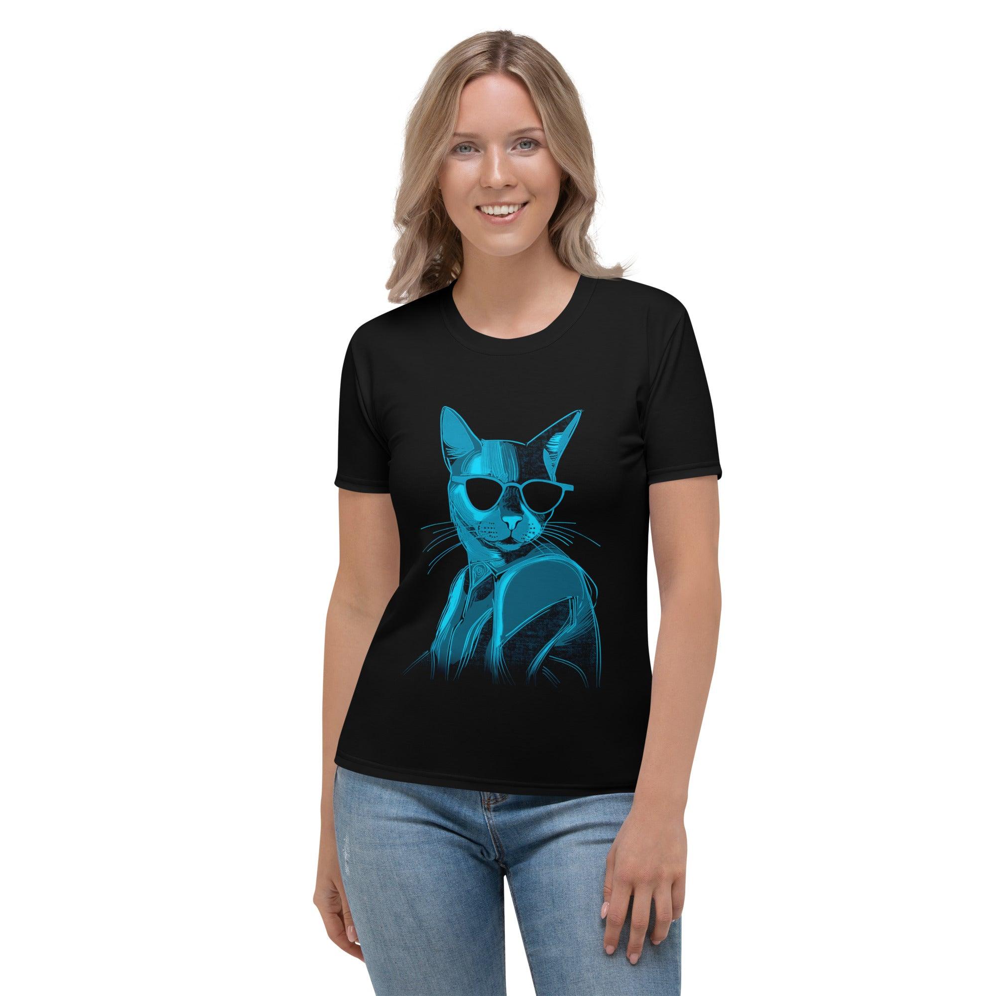 Cat Silhouette Women's All-Over Print Crew Neck Tee - Beyond T-shirts