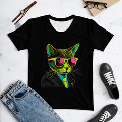 Feline Elegance Women's All-Over Print Crew Neck T-Shirt - Beyond T-shirts