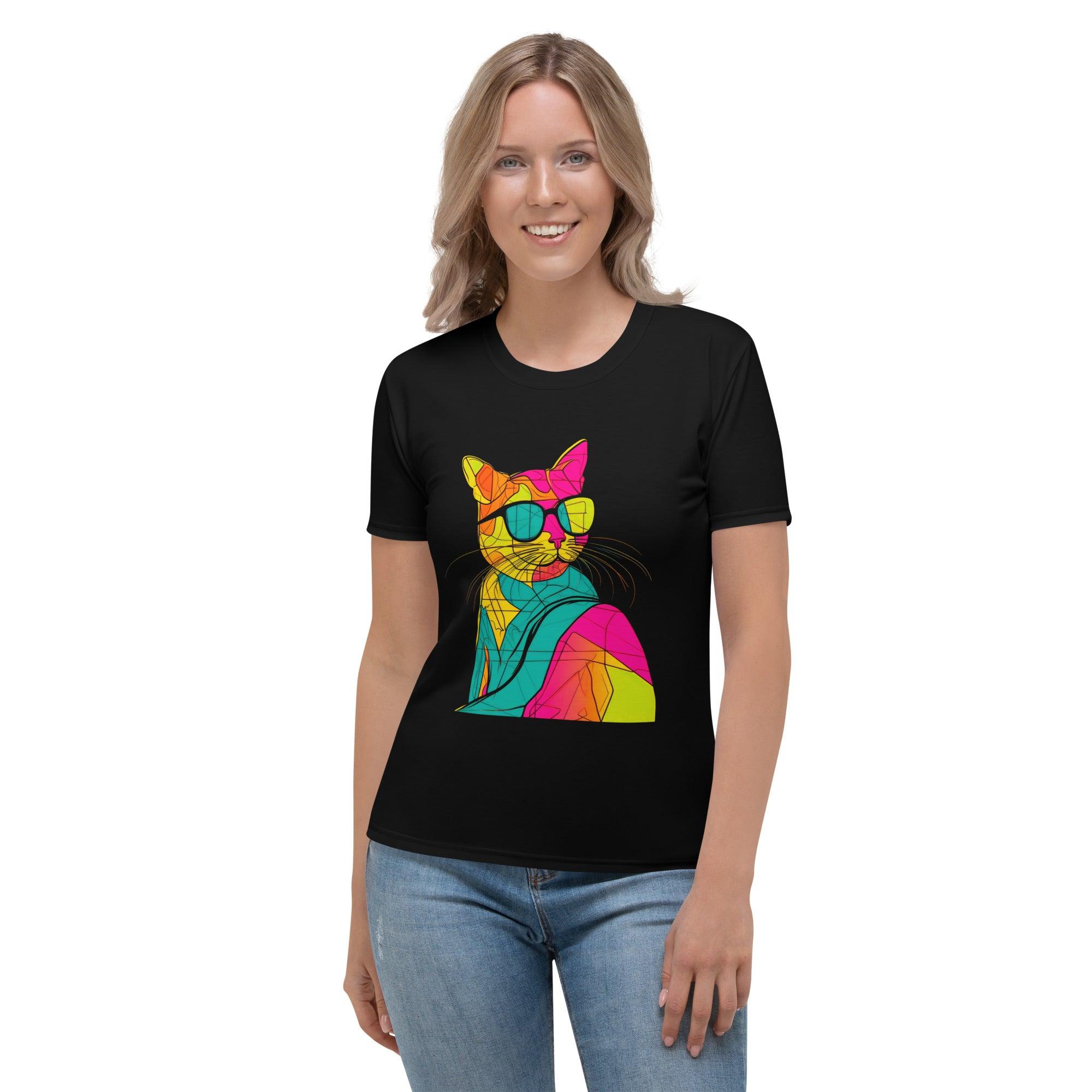 Cat's Whimsy Women's Cat Print Crew Neck Tee - Beyond T-shirts