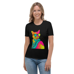 Cat's Whimsy Women's Cat Print Crew Neck Tee - Beyond T-shirts