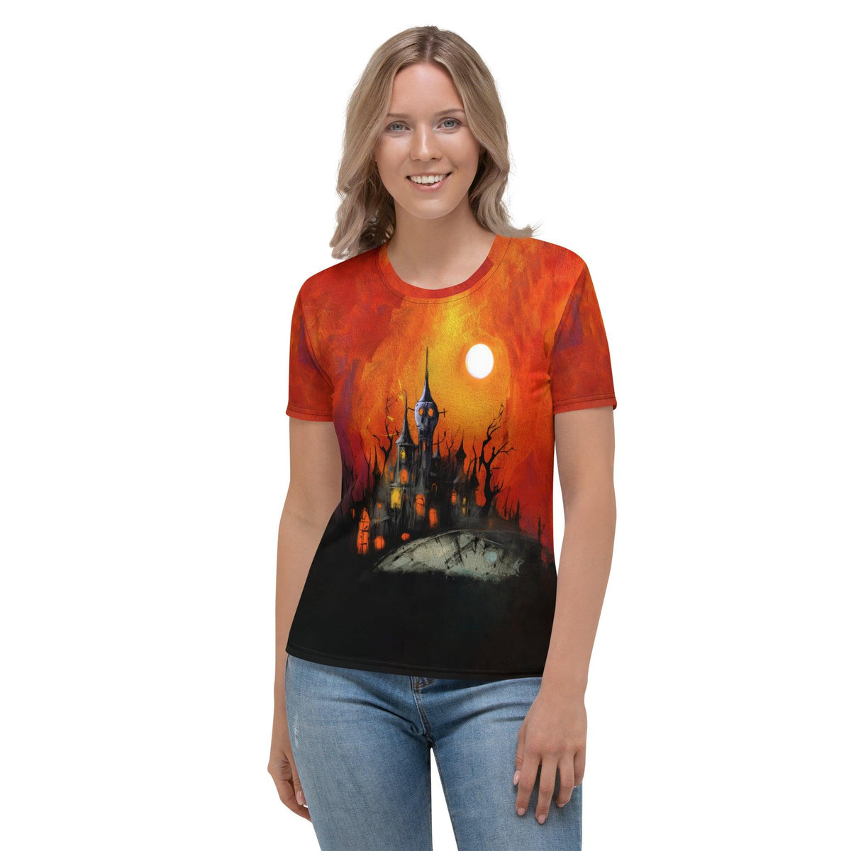 Halloween Haunted House Women's Crew Neck T-Shirt - Beyond T-shirts