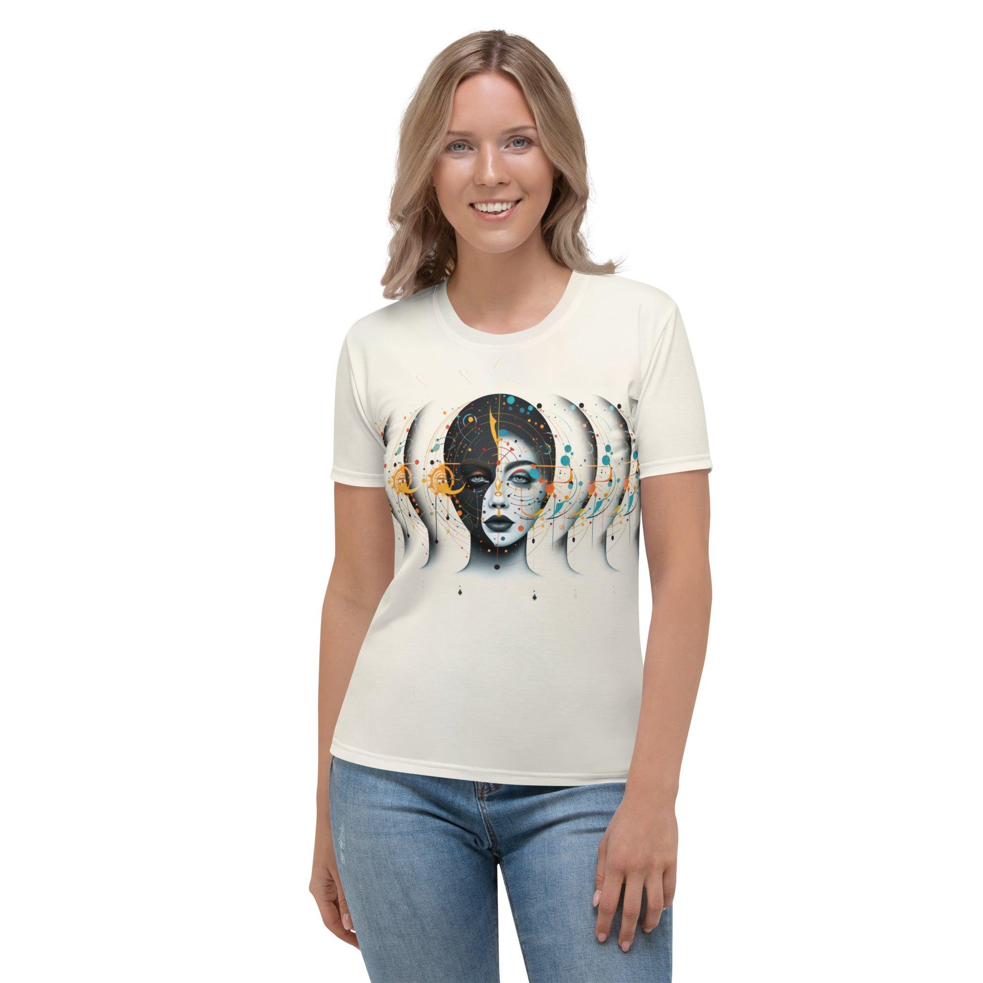 Empowerment in Abstract Elegance All-Over Women's Art Crew Neck - Beyond T-shirts