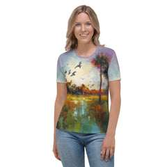 Tranquil Lakeside Landscape Women's Crew Neck T-Shirt